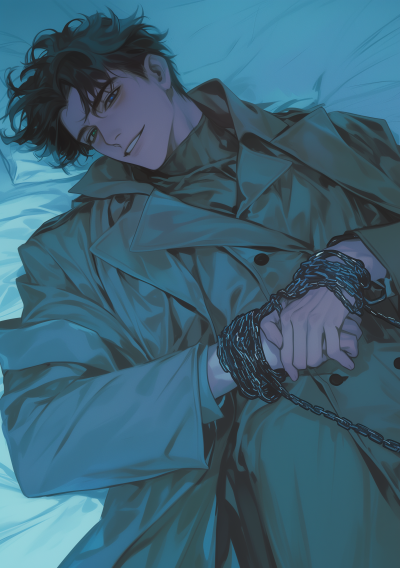 Anime-style Black Haired Man on Bed