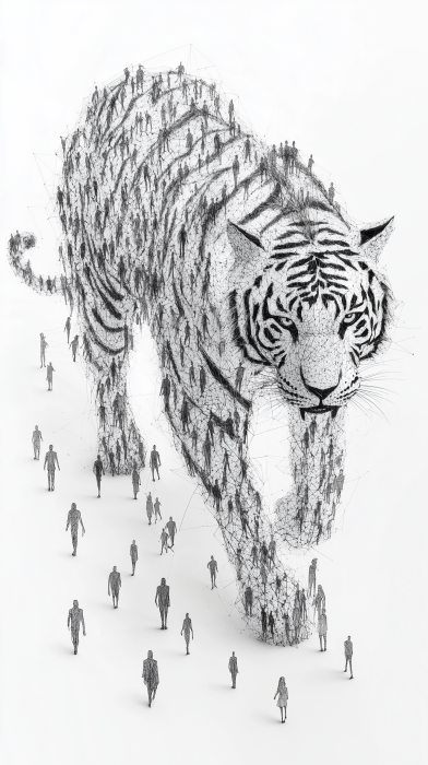 Tiger Wireframe of People Silhouettes