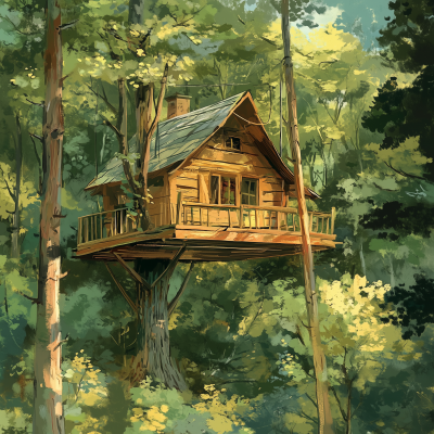 Suspended Wooden Cabin Illustration