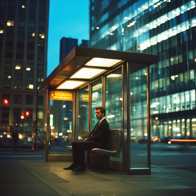 Nightfall at Urban Bus Stop