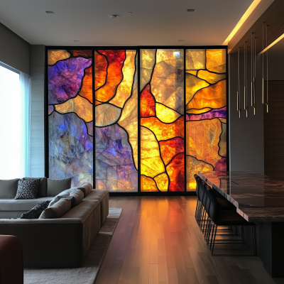 Stained Glass and Onyx Wall in Home