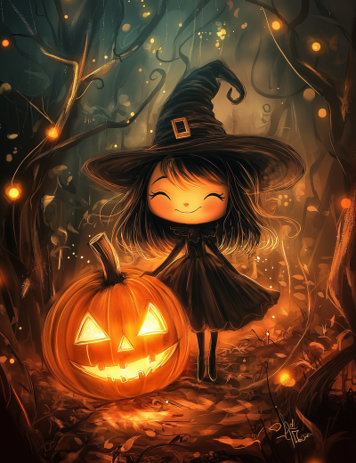 Whimsical Witch and Giant Pumpkin