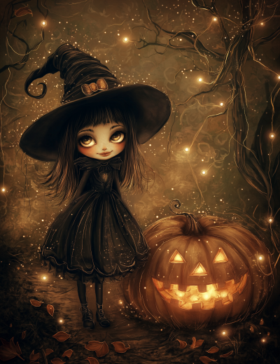 Whimsical Witch and Giant Pumpkin