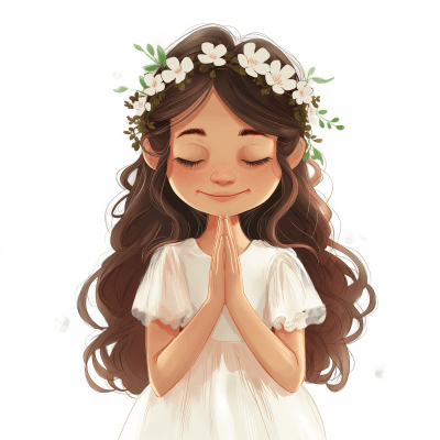 Quirky Communion Girl Cartoon Illustration