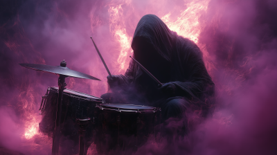 Hooded Figure at Drum Set