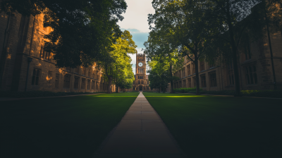 University Quad with Neogothic Clocktower