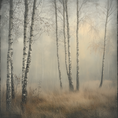 Misty Birch Forest Silhouettes