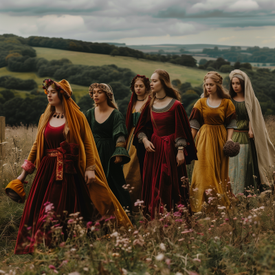 Medieval Women in Bliauts Dresses