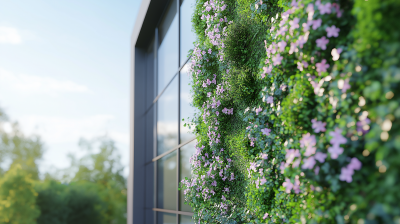 Green Wall with Flowers on Modern Business Building