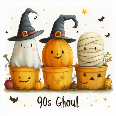 Whimsical 90s Retro Animated Halloween Characters