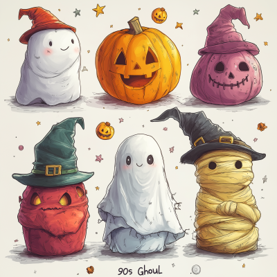 Whimsical Retro Halloween Animated Characters