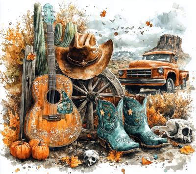 Fall Western Watercolor Collage