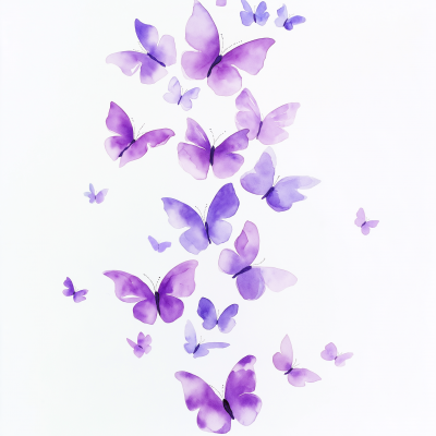 Bright Violet Watercolor Butterflies