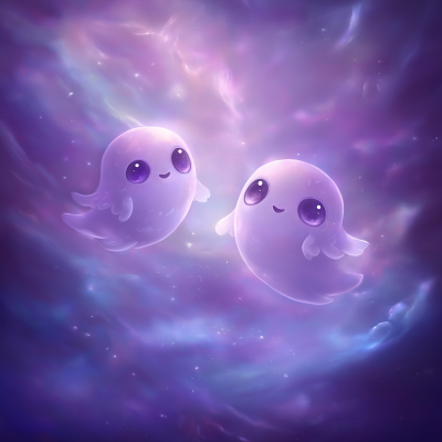 Whimsical Cartoonish Ghosts in Galaxy