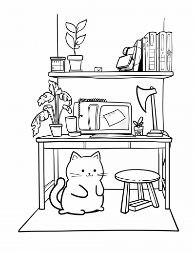 Cute Kawaii Kitty Pocket Room Interior Illustration