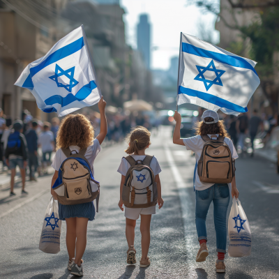 Children Waving Israeli Flag