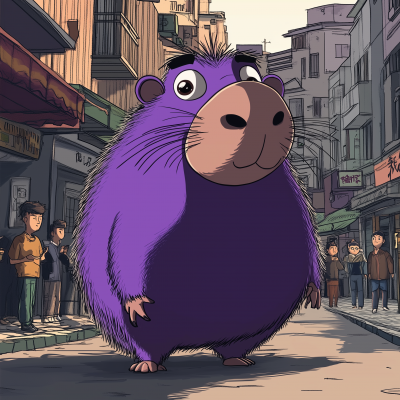 Purple Capybara in Japanese City