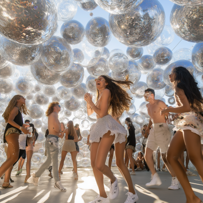 Young People Dancing Under Bubble Sculpture