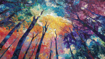 Glass Trees in Kaleidoscope Sky