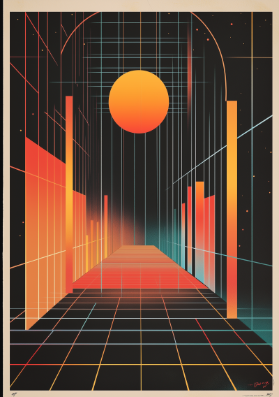 Bauhaus Style Tron Grid Poster