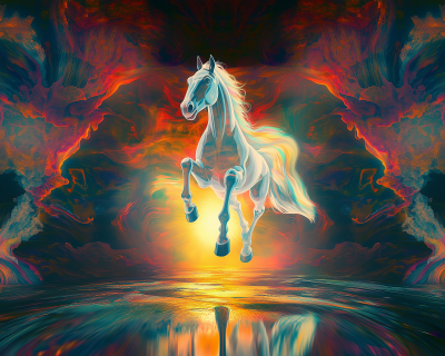 Futuristic Dreamscape with Transparent Horse