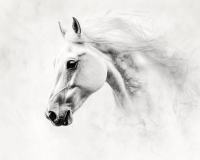 Monotone White Horse Chalk Portrait