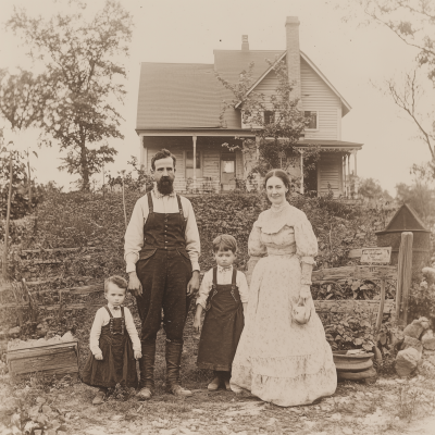 Victorian Family Portrait on Old Farm