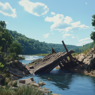 Pixar Style Old Wooden Bridge Scene