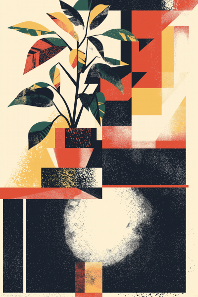 Geometric Brutalist House Plants Illustration