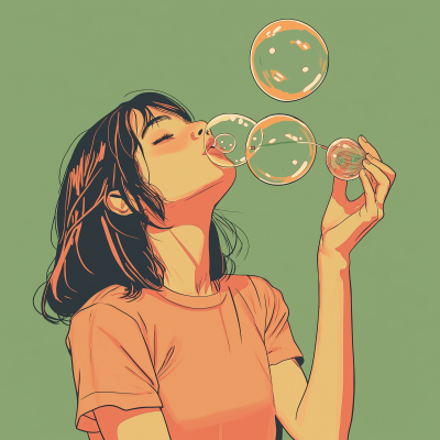 Girl Blowing Soap Bubbles Upwards