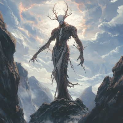 Celestial Eldrazi Horror Standing Above Mountains