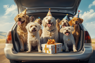 Happy Dogs in Car Trunk