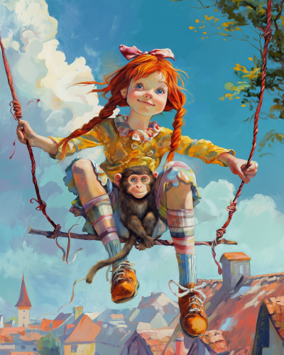 Pippi Longstocking and her monkey