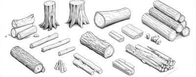 Isometric Wood Logs Drawing