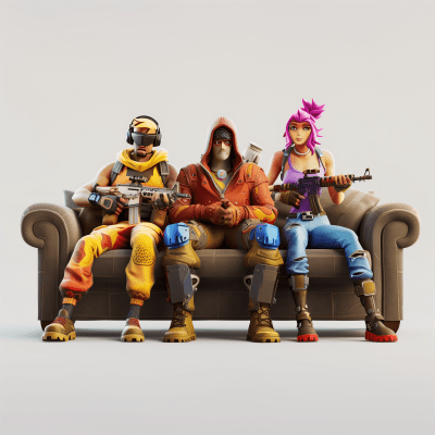 Fortnite Characters Gaming on Sofa