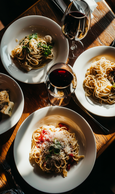 Elegant Pasta Dishes on Table