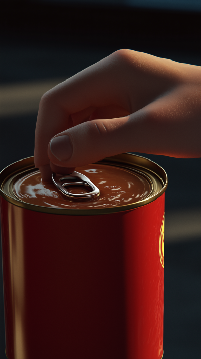 Still Life of Hand Holding Red Soup Can