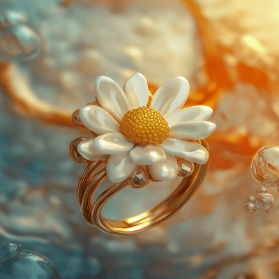 Gold Woman’s Ring with Chamomile Flower