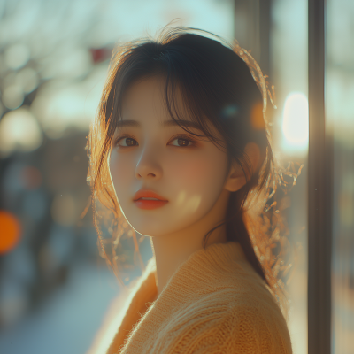 Young Korean Girl Smiling in Golden Tone