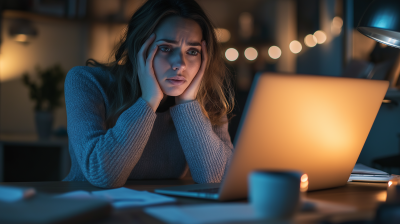 Woman in late 30s searching on laptop