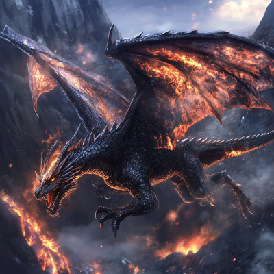 Black Fantasy Fire Dragon Flying