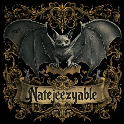 Gothic Lettering and Bats Illustration