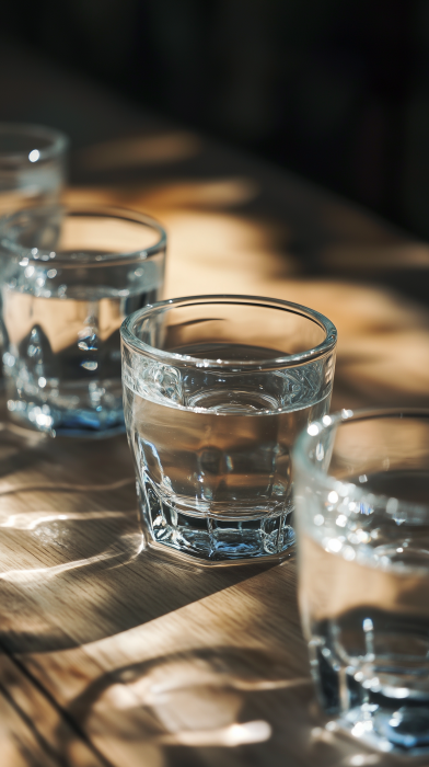 Table with Eight Glasses of Water