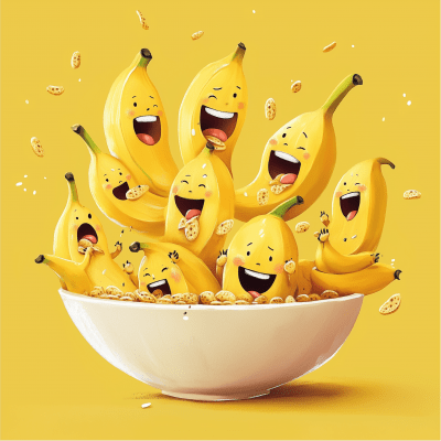 Banana Characters Eating Cereal