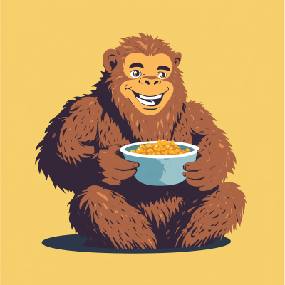 Friendly Sasquatch Eating Cereal Illustration