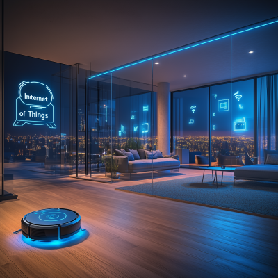 Smart Home Interior with Internet of Things Symbols