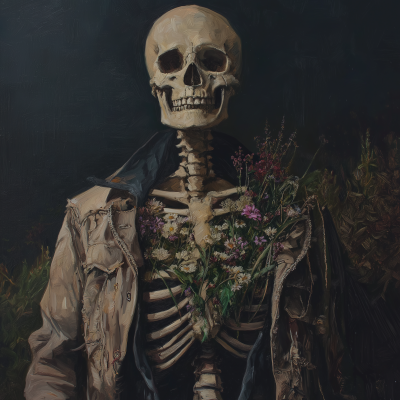 Skeleton with Wildflowers