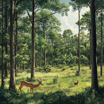 Dense Forest with Longleaf Pines and Oak Hammocks