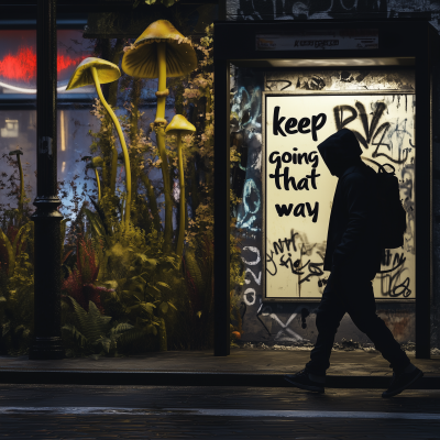 Hooded Man Silhouette in Abandoned City