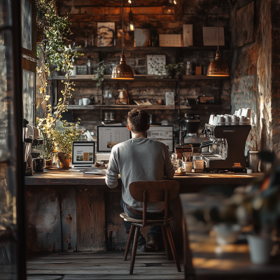 Solopreneur Working in Coffeeshop